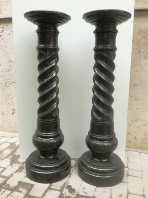 Antique Empire Style Black Marble Capitals, 1900s, Set of 2-OLY-736151