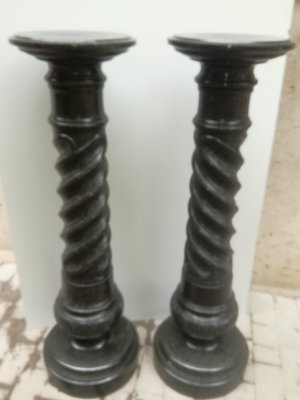 Antique Empire Style Black Marble Capitals, 1900s, Set of 2-OLY-736151