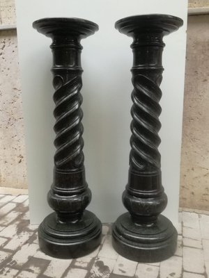 Antique Empire Style Black Marble Capitals, 1900s, Set of 2-OLY-736151