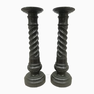 Antique Empire Style Black Marble Capitals, 1900s, Set of 2-OLY-736151