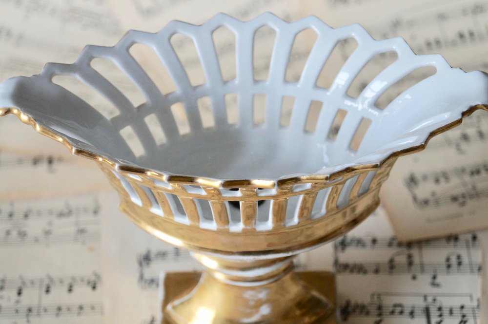 Antique Empire Style Porcelain Oval Basket, 1820s