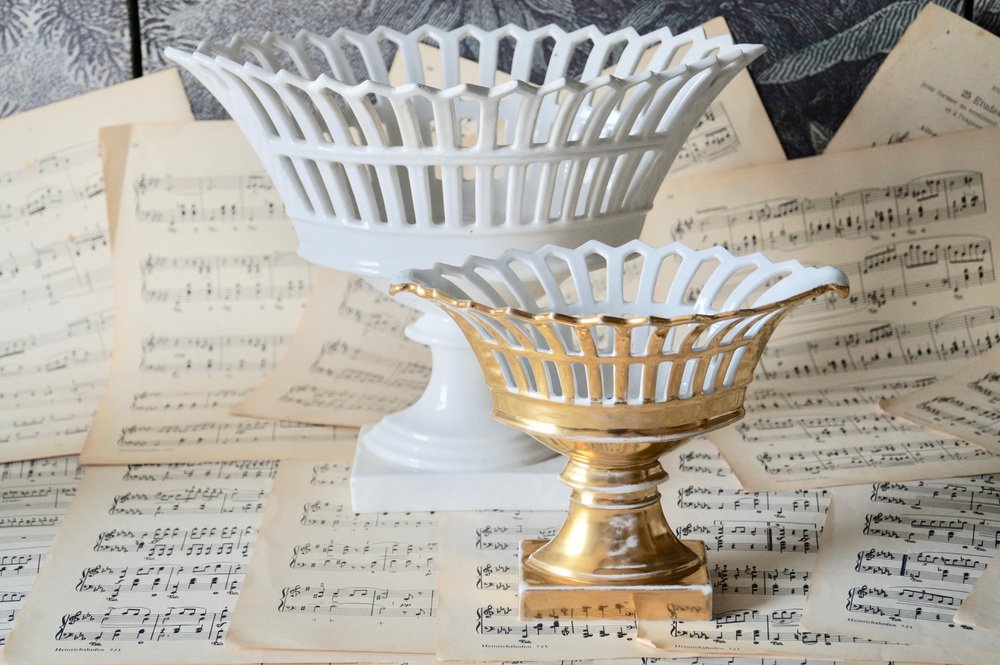 Antique Empire Style Porcelain Oval Basket, 1820s