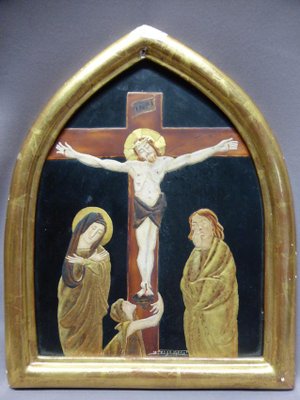 Antique Enamelled Religious Print on Copper Depicting Crucifixion-WSV-605328