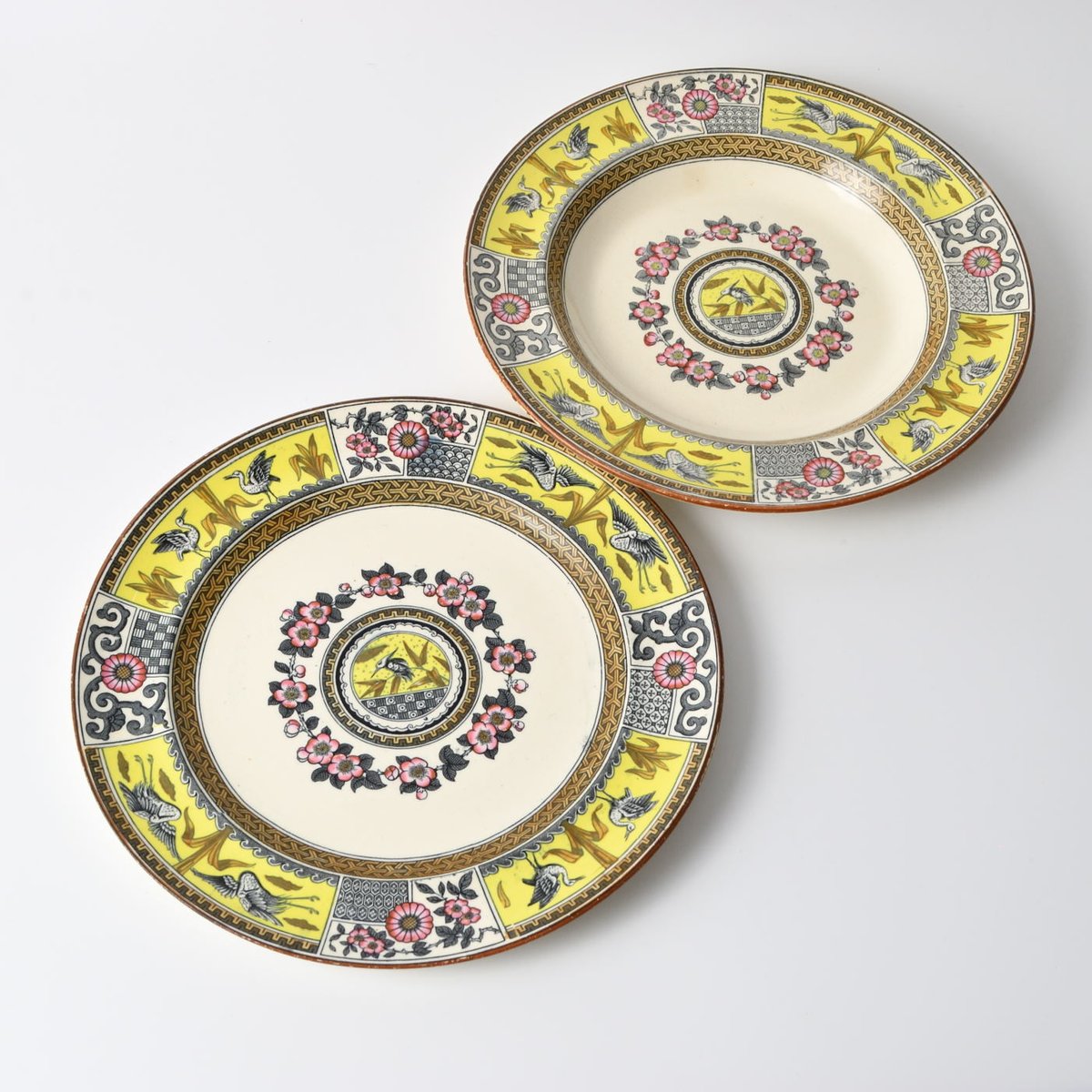 Antique English Ceramic Plates from Gildea & Walker, 1882, Set of 2