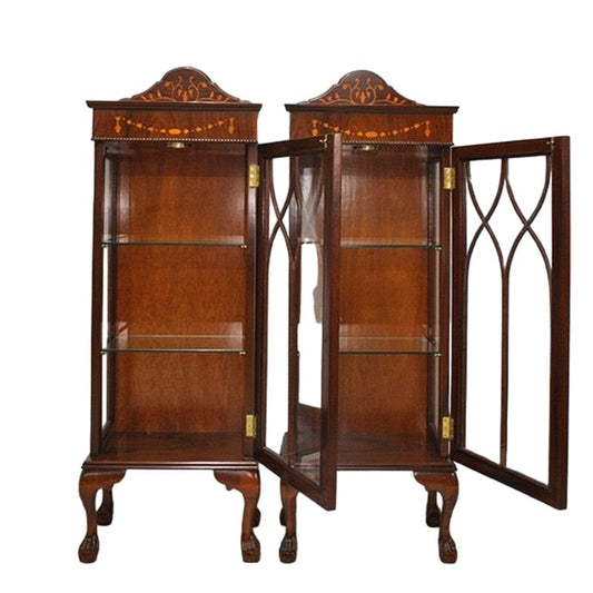 Antique English Chippendale Show Cabinets, Set of 2