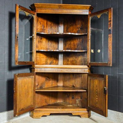 Antique English Corner Cupboard with Vitrine Top - Early 1900s-IA-822894