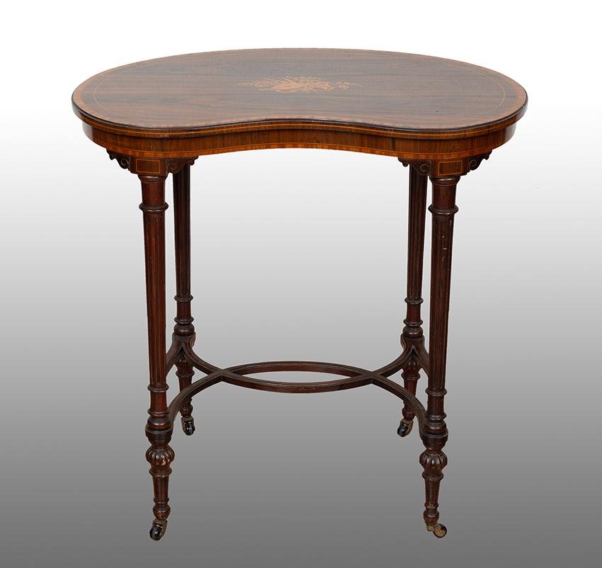 Antique English Eduardian Side Table in Precious Exotic Woods, 19th Century