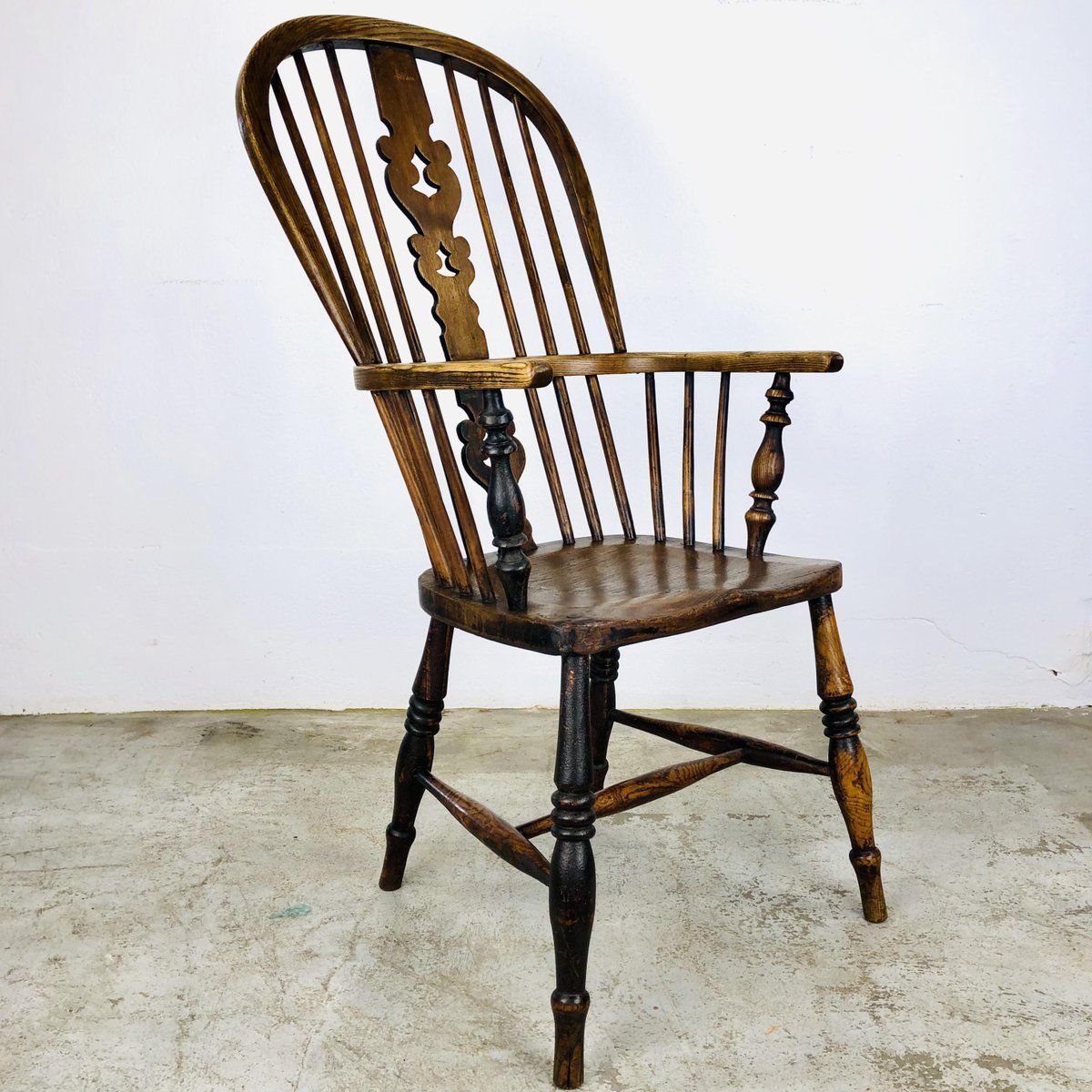 Antique English Elmwood Chair with High Back