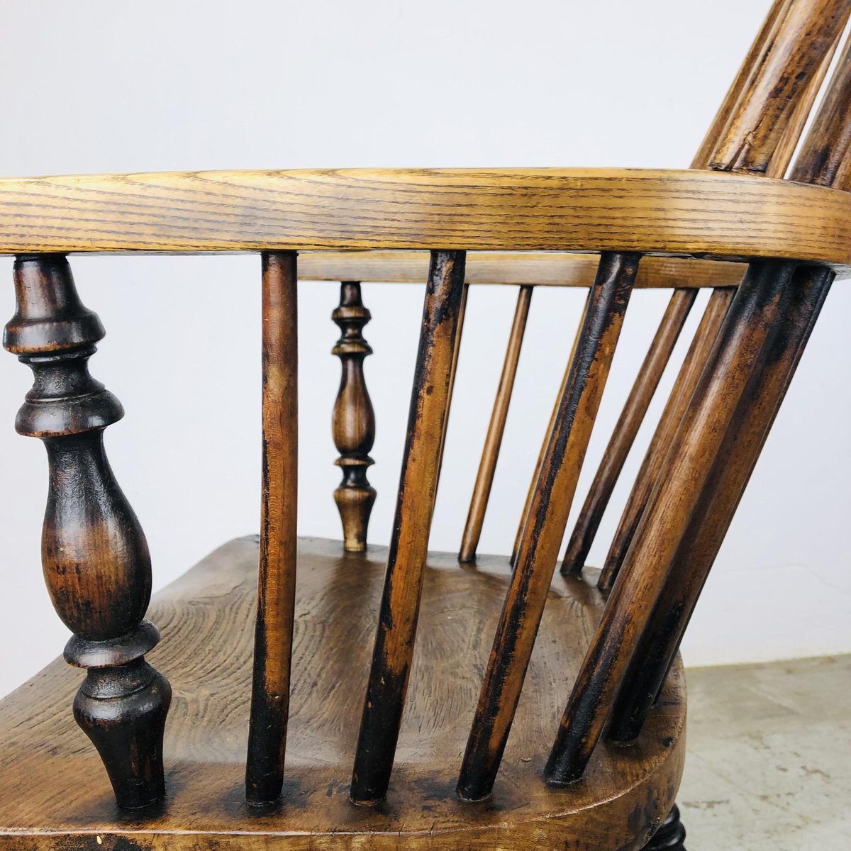 Antique English Elmwood Chair with High Back