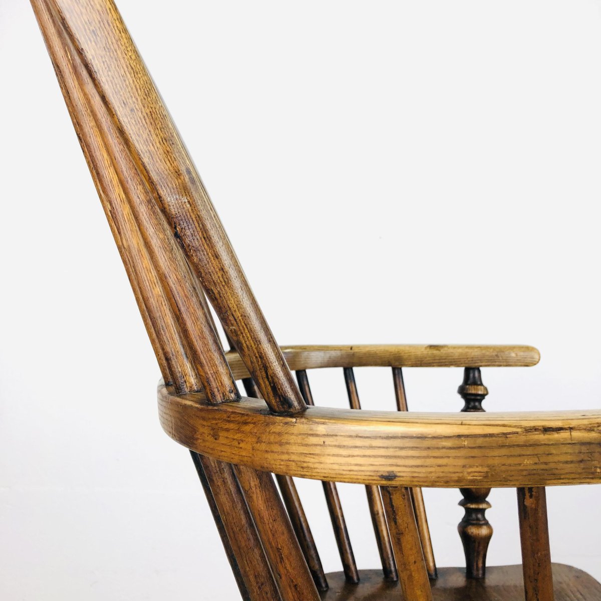 Antique English Elmwood Chair with High Back