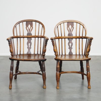 Antique English Lowback Windsor Dining Room Chairs, Set of 2-HPP-2026668