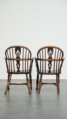 Antique English Lowback Windsor Dining Room Chairs, Set of 2-HPP-2026668