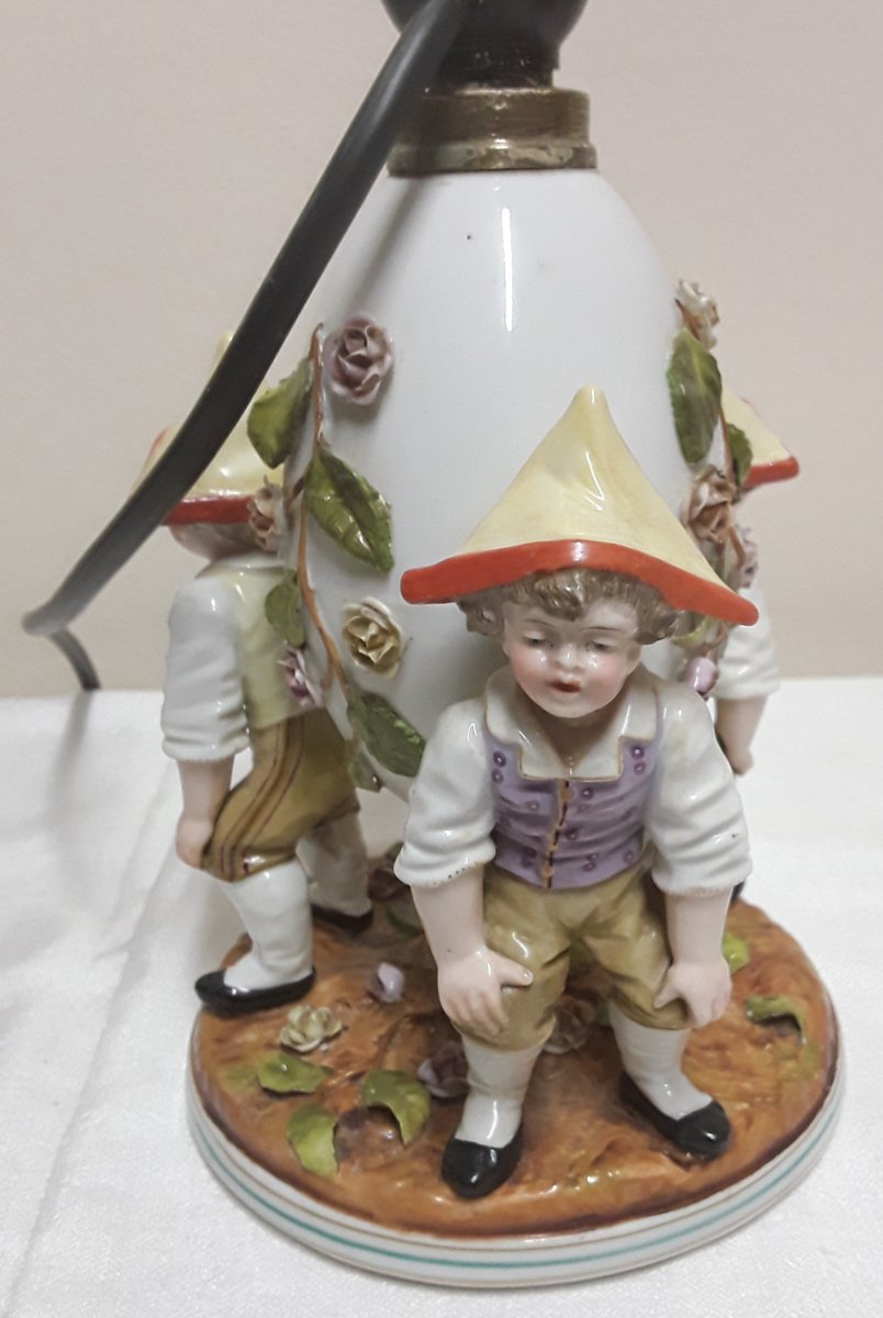 Antique Figurative Bedside Lamps with Porcelain Bases, 1900s, Set of 2