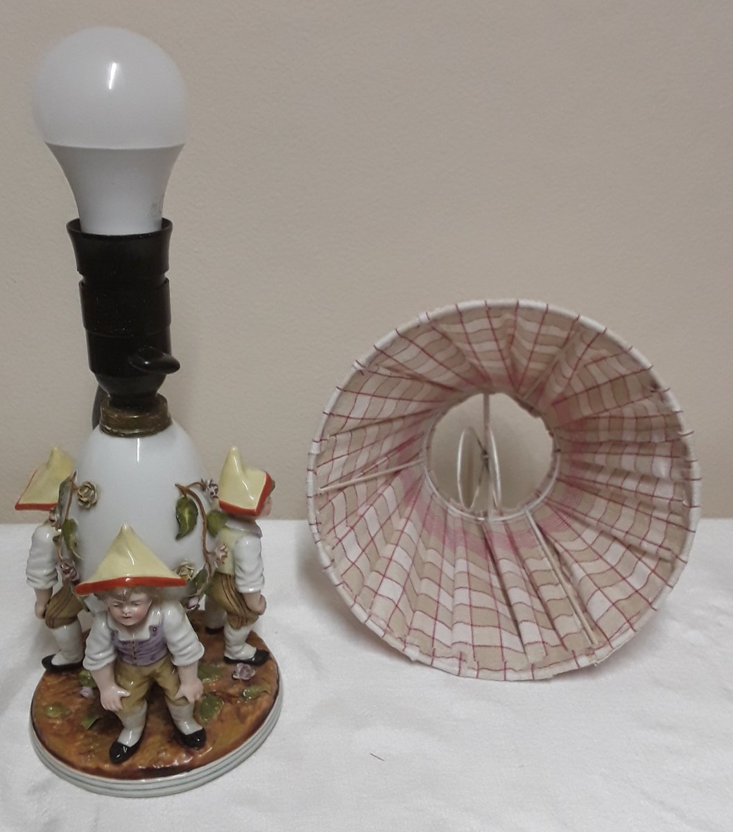 Antique Figurative Bedside Lamps with Porcelain Bases, 1900s, Set of 2