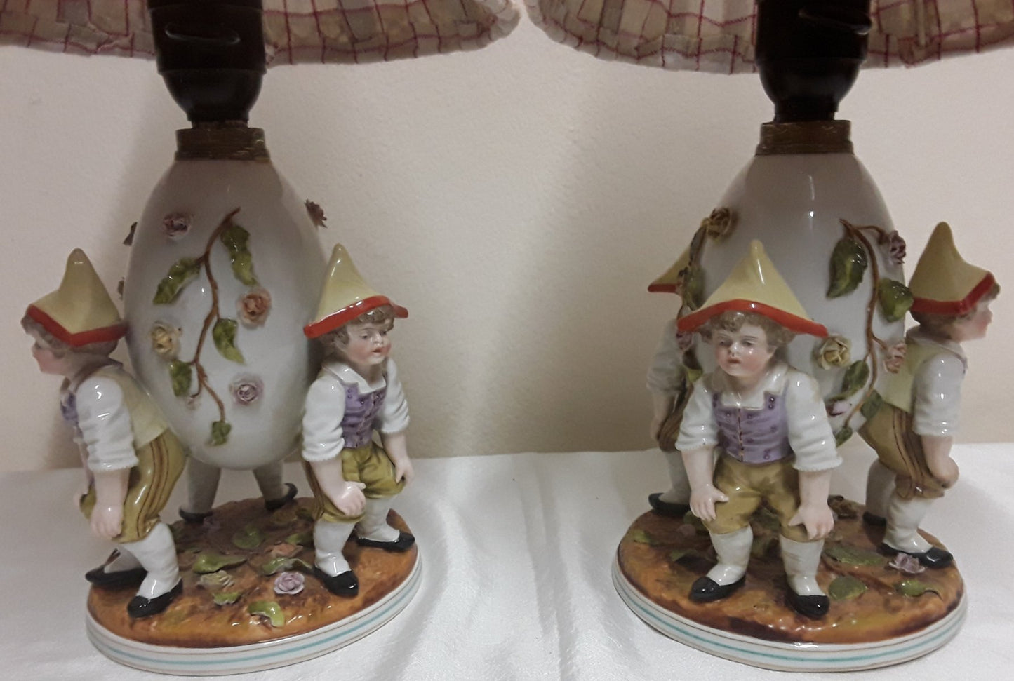 Antique Figurative Bedside Lamps with Porcelain Bases, 1900s, Set of 2