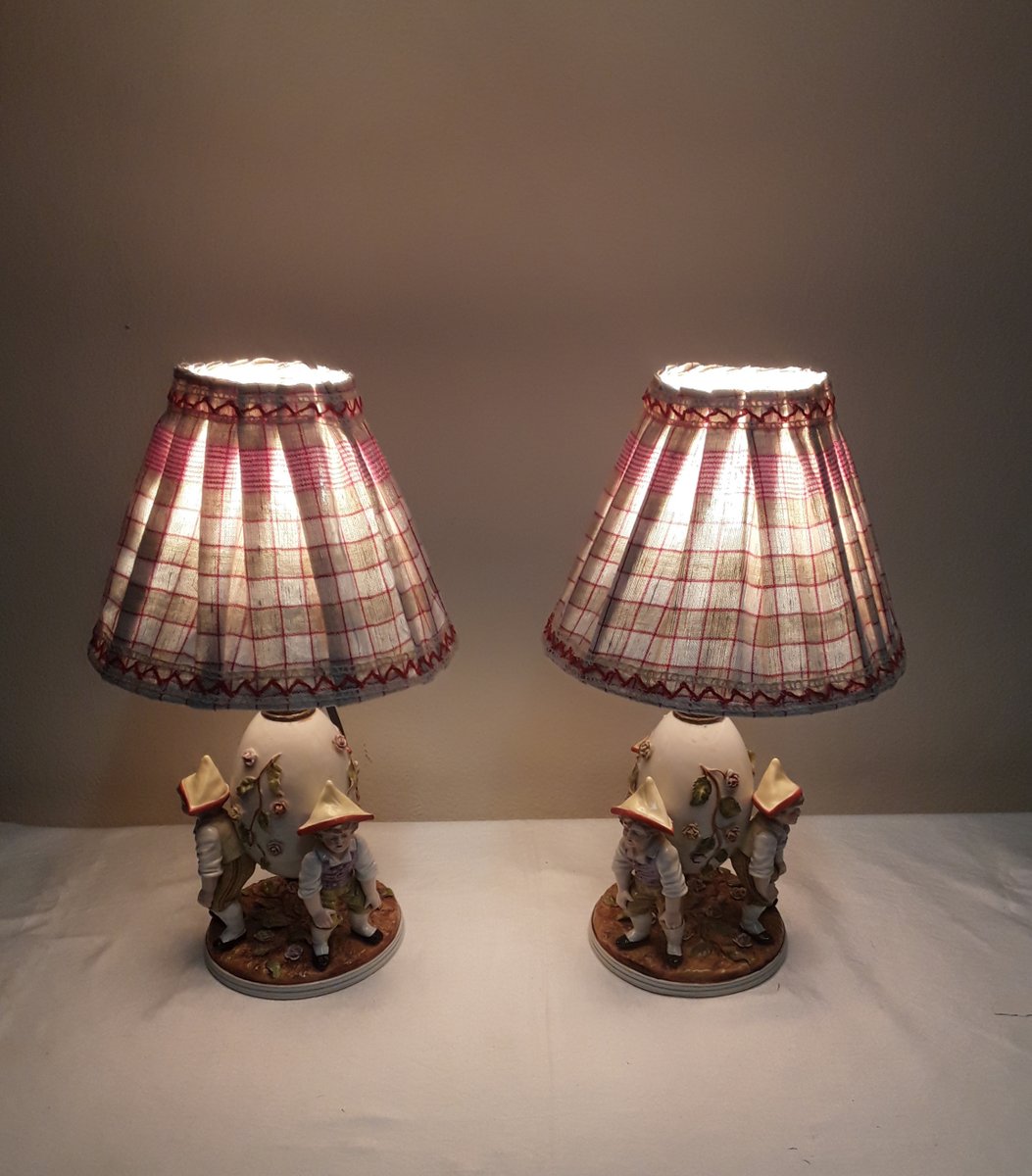 Antique Figurative Bedside Lamps with Porcelain Bases, 1900s, Set of 2