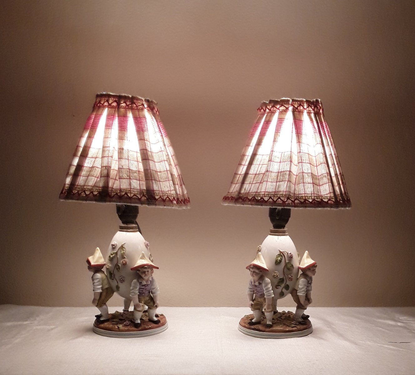 Antique Figurative Bedside Lamps with Porcelain Bases, 1900s, Set of 2