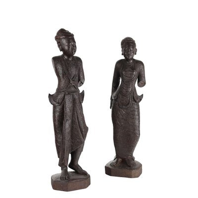 Antique Figurines in Wood, Burma, Early 20th Century, Set of 2-VMM-2023815