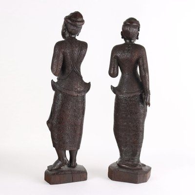 Antique Figurines in Wood, Burma, Early 20th Century, Set of 2-VMM-2023815