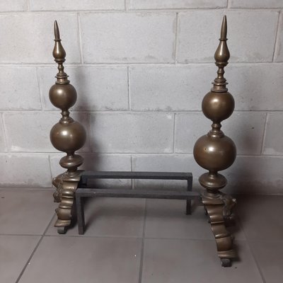 Antique Fireplace Andirons with Brass Cherubs, Italy, Early 1900s, Set of 2-PWG-2024693