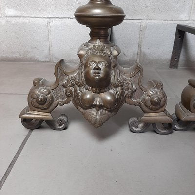 Antique Fireplace Andirons with Brass Cherubs, Italy, Early 1900s, Set of 2-PWG-2024693