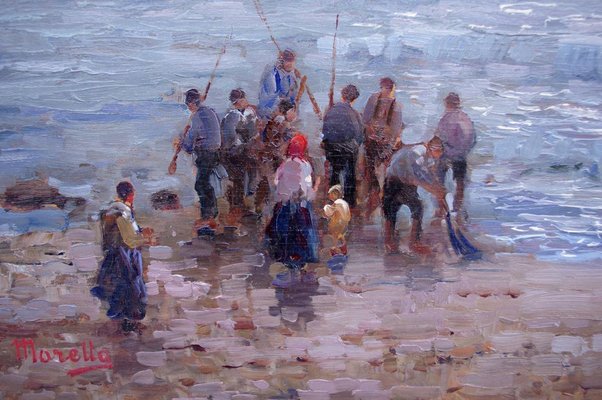 Antique Fishermen Oil on Panel by Federico Morello-CEJ-626742