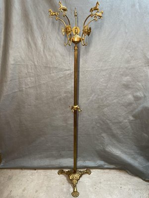 Antique Freestanding Brass Coat Rack with Horse Cast Hangers-NSG-2034375