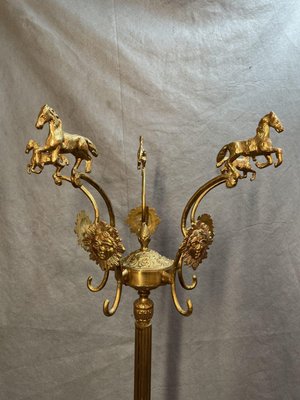 Antique Freestanding Brass Coat Rack with Horse Cast Hangers-NSG-2034375