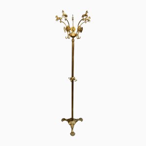 Antique Freestanding Brass Coat Rack with Horse Cast Hangers-NSG-2034375