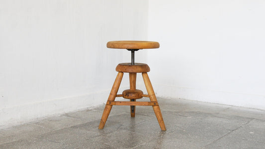 Antique French Adjustable Stool in Wood