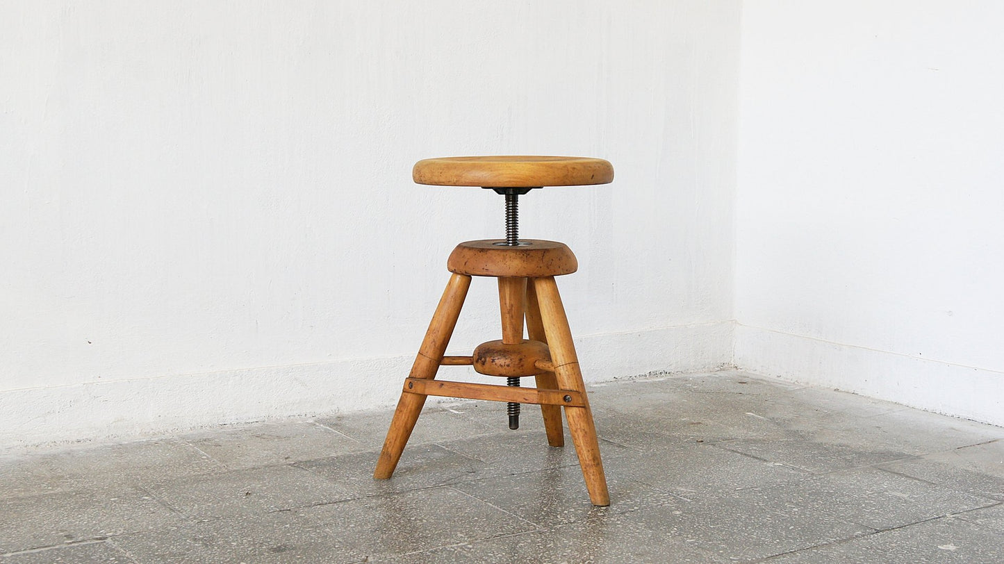 Antique French Adjustable Stool in Wood