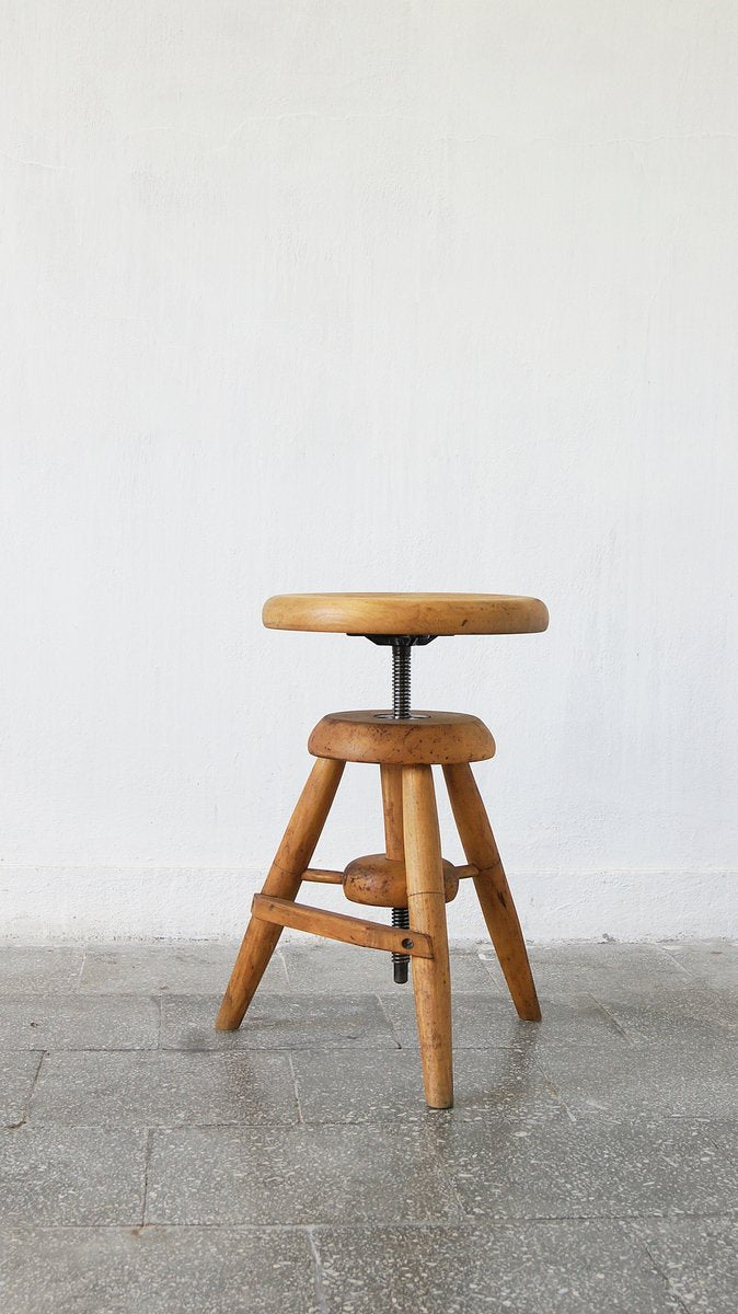 Antique French Adjustable Stool in Wood