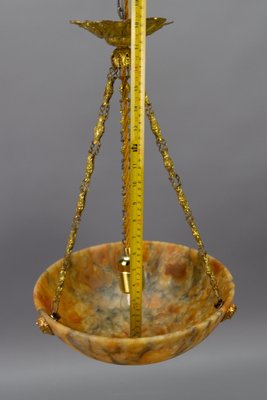 Antique French Amber Color Alabaster and Brass Pendant Light, 1920-KEG-1750886