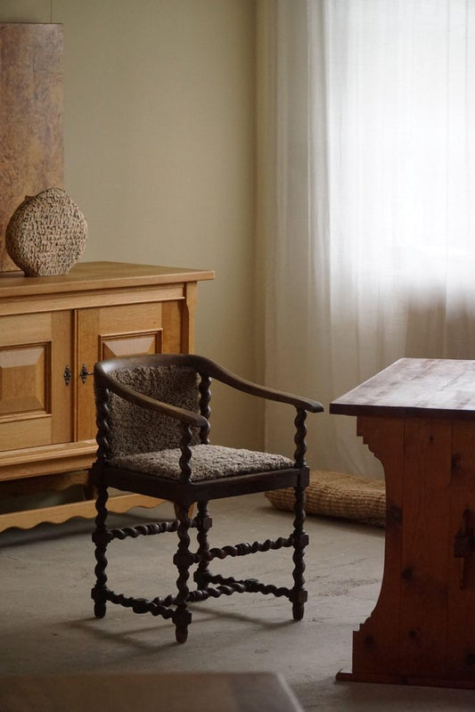 Antique French Armchair in Lambswool, 19th Century