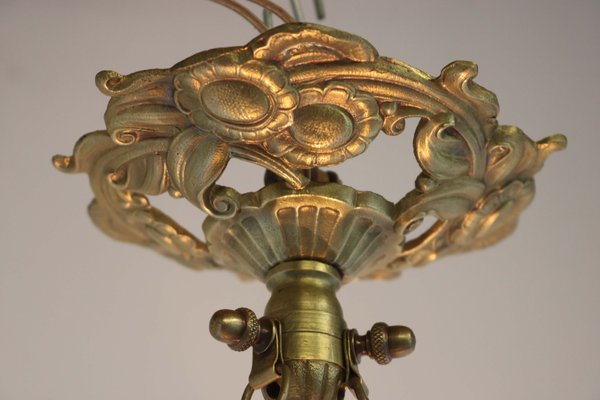 Antique French Art Nouveau Bronze Hanging Light from Verrerie Dart Degué, 1920-WIP-2041862