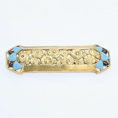 Antique French Art Nouveau Enamel Brooch in 18 Karat Yellow Gold-OLU-1179850