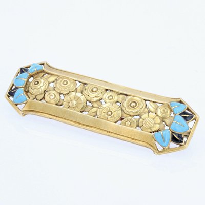 Antique French Art Nouveau Enamel Brooch in 18 Karat Yellow Gold-OLU-1179850