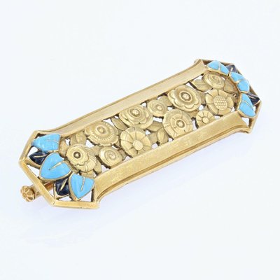 Antique French Art Nouveau Enamel Brooch in 18 Karat Yellow Gold-OLU-1179850