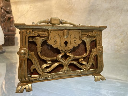 Antique French Art Nouveau Pierced Gilt Bronze Jewelry Box, 1880s-AXE-1766046