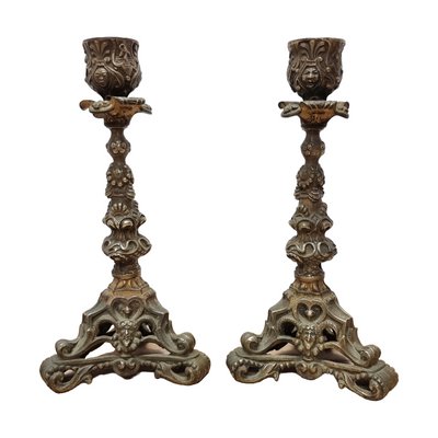 Antique French Bronze Candlesticks, Early 20th Century, Set of 2-VHW-2040601