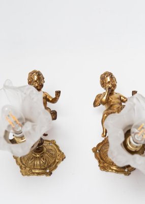 Antique French Bronze Wall Lights with Putti, 1890s, Set of 2-JWI-2041067