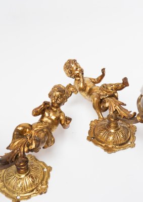 Antique French Bronze Wall Lights with Putti, 1890s, Set of 2-JWI-2041067