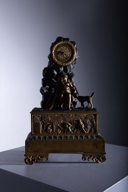 Antique French Carlo X Era Table Clock in Bronze, 1820