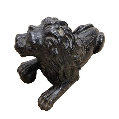 Antique French Cast Iron Reclining Lion, Late 19th Century-VHW-2028221