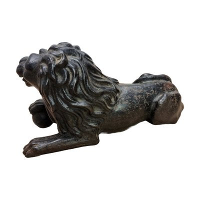 Antique French Cast Iron Reclining Lion, Late 19th Century-VHW-2028221