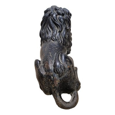 Antique French Cast Iron Reclining Lion, Late 19th Century-VHW-2028221