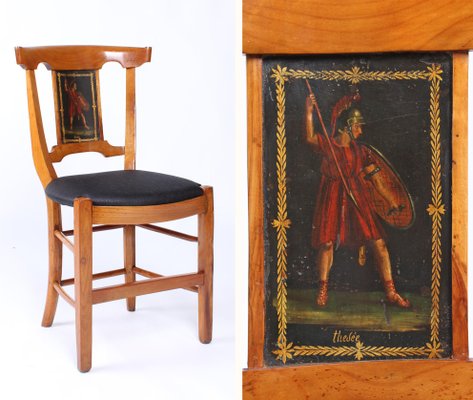 Antique French Cherry Dining Chairs with Greek Painting, 1800s, Set of 4-ZLE-861592