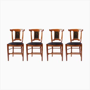 Antique French Cherry Dining Chairs with Greek Painting, 1800s, Set of 4-ZLE-861592