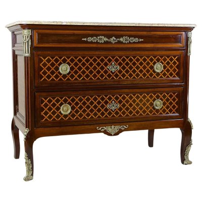 Antique French Chest of Drawers in Mahogany with Marquetry Works, 1870-TQA-1419285