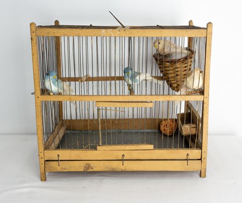 Antique French Country Poplar & Iron Bird Cage, 1900-RIU-1433131